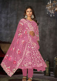 Festive Pink Embroidered Net Kurta Set Online Shopping