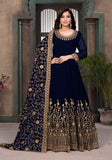 Festive Navy Blue Embroidered Faux Georgette Anarkali Kurta Set Online Shopping