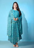 Festive Blue Printed Georgette Gown With Dupatta Online Shopping