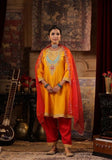 Festive Mustard Thread Embroidered Dupion Silk Anarkali Set Online Shopping