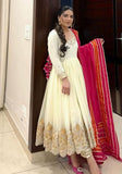 Festive Off White Thread Sequin Embroidered Faux Georgette Anarkali Set Online Shopping