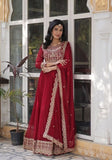 Festive Maroon Sequin Zari Embroidered Faux Blooming Anarkali Set Online Shopping