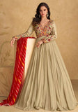 Festive Fawn Embroidered Georgette Anarkali Set Online Shopping