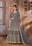 Festive Dark Grey Sequin Embroidered Butterfly Net Anarkali Set Online Shopping