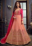 Festive Light Pink Embroidered Jacquard Anarkali Set Online Shopping