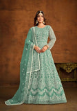 Festive Sky Blue Embroidered Net Anarkali Kurta Set Online Shopping