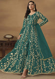 Festive Teal Green Sequin Embroidered Butterfly Net Anarkali Set Online Shopping