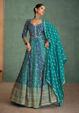 Festive Sky Blue Zari Sequin Embroidered Georgette Anarkali Kurta Set Online Shopping