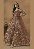 Festive Brown Embroidered Pure Net Anarkali Kurta Set Online Shopping