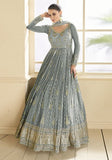 Festive Grey Embroidered Viscose Anarkali Kurta Set Online Shopping