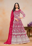 Festive Magenta Embroidered Net Anarkali Kurta Set Online Shopping