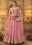 Festive Pink Sequin Embroidered Dola Silk Anarkali Set Online Shopping