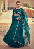 Festive Teal Sequin Embroidered Chinon Anarkali Set Online Shopping