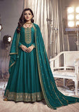 Festive Teal Sequin Embroidered Silk Anarkali Set Online Shopping