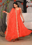 Festive Orange Sequin Embroidered Faux Georgette Anarkali Kurta With Dupatta Online Shopping