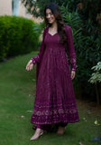 Festive Wine Thread Sequin Embroidered Georgette Anarkali Set Online Shopping