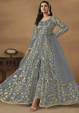 Festive Grey Sequin Embroidered Butterfly Net Anarkali Set Online Shopping