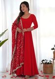 Festive Red Zari Sequin Embroidered Faux Georgette Anarkali Set Online Shopping