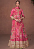 Festive Pink Sequin Embroidered Organza Silk Anarkali Set Online Shopping