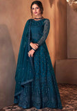 Festive Turquoise Dori Embroidered Net Anarkali Set Online Shopping