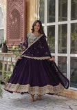 Festive Purple Sequin Zari Embroidered Faux Blooming Anarkali Set Online Shopping