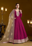 Festive Rani Pink Embroidered Chanderi Anarkali Kurta Set Online Shopping