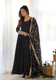 Festive Black Embroidered Georgette Anarkali Set Online Shopping