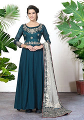 Festive Turquoise Zari Embroidered Georgette Anarkali Set Online Shopping