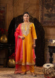 Festive Mustard Embellished Dupion Silk Anarkali Set Online Shopping