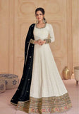 Festive White Embroidered Faux Georgette Anarkali Set Online Shopping