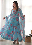 Festive Sky Blue Digital Print Faux Georgette Anarkali Set Online Shopping