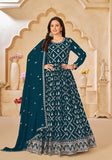 Festive Teal Embroidered Faux Georgette Anarkali Kurta Set Online Shopping