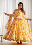 Festive Yellow Floral Print Pure Soft Fox Georgette Anarkali Set Online Shopping