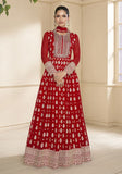 Festive Red Zari Embroidered Georgette Kurta Set Online Shopping