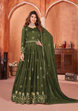 Festive Mehendi Embroidered Art Silk Anarkali Kurta Set Online Shopping