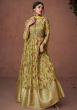 Festive Green Embroidered Organza Silk Anarkali Set Online Shopping