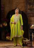 Festive Lime Green Embellished Dupion Silk Anarkali Set Online Shopping