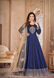 Festive Navy Blue Embroidered Silk Anarkali Kurta Set Online Shopping