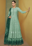 Festive Turquoise Embroidered Georgette Anarkali Set Online Shopping