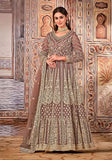 Festive Light Brown Embroidered Net Anarkali Kurta Set Online Shopping