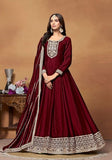 Festive Maroon Embroidered Pure Art Silk Anarkali Kurta Set Online Shopping