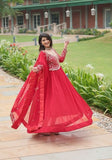 Festive Red Sequin Zari Embroidered Faux Blooming Anarkali Set Online Shopping