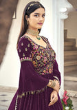 Festive Violet Embroidered Georgette Anarkali Set Online Shopping