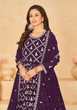 Festive Dark Purple Embroidered Faux Georgette Anarkali Kurta Set Online Shopping