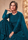 Festive Turquoise Dori Embroidered Net Anarkali Set Online Shopping