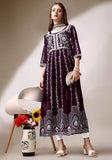 Festive Wine Chikankari Embroidered Georgette Anarkali Kurta With Dupatta Online Shopping