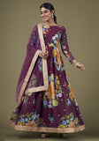 Festive Wine Zari Sequin Embroidered Fox Georgette Anarkali Set Online Shopping