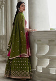 Festive Rani Pink And Green Sequin Thread Embroidered Georgette Anarkali Set Online Shopping