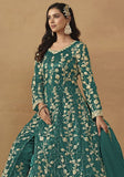 Festive Teal Green Sequin Embroidered Butterfly Net Anarkali Set Online Shopping