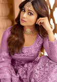 Festive Purple Sequin Thread Embroidered Net Anarkali Set Online Shopping